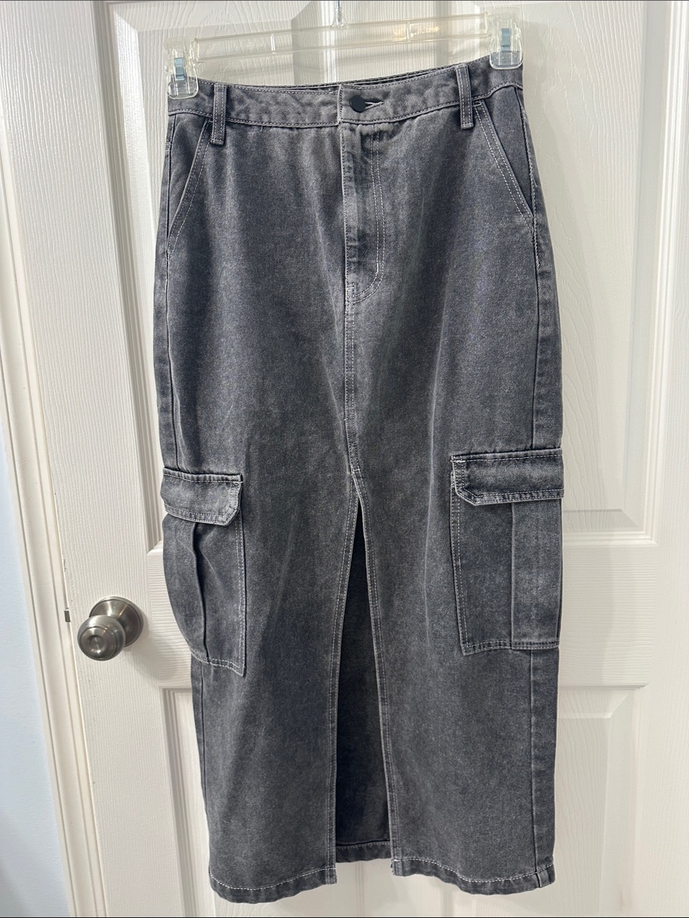 Denim Washed Black Cargo Maxi  Skirt with split in front. Size 5 jr. Fit XS/S.